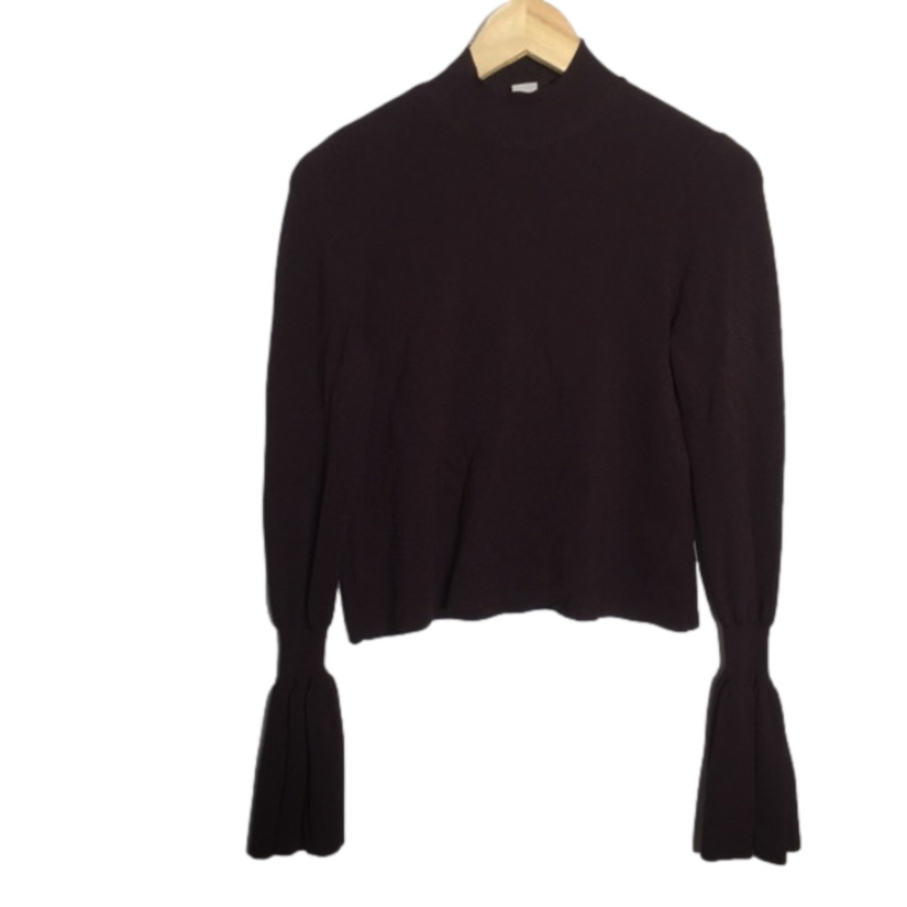 H&M burgundy waist length bell ruffled‎ sleeve sweater
